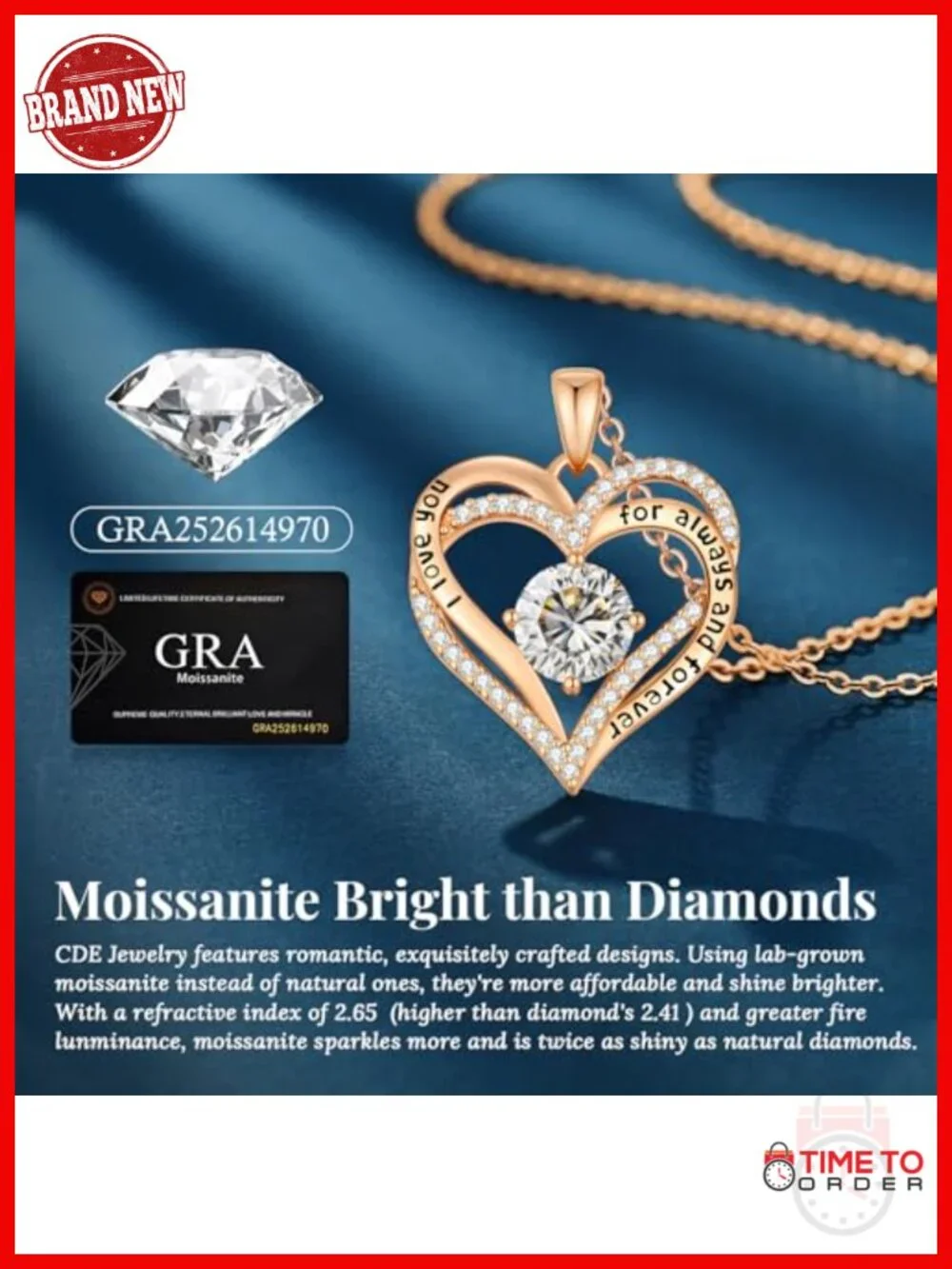 925 Sterling Silver Moissanite Heart Pendant Necklace with Engraved Love